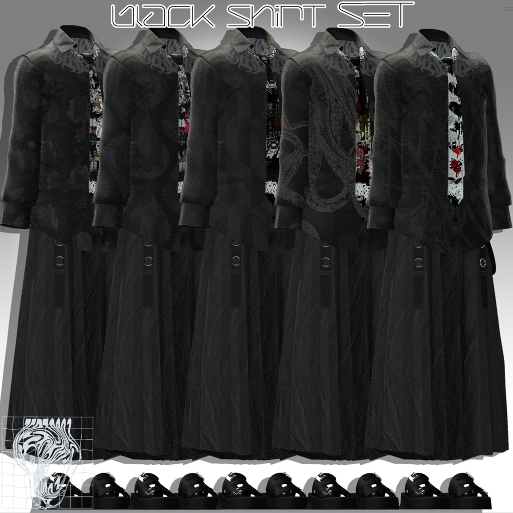【VRChat】Men's black shirt Set/ZEPTO002【5Avatar対応/PB+CO/MA設定済】