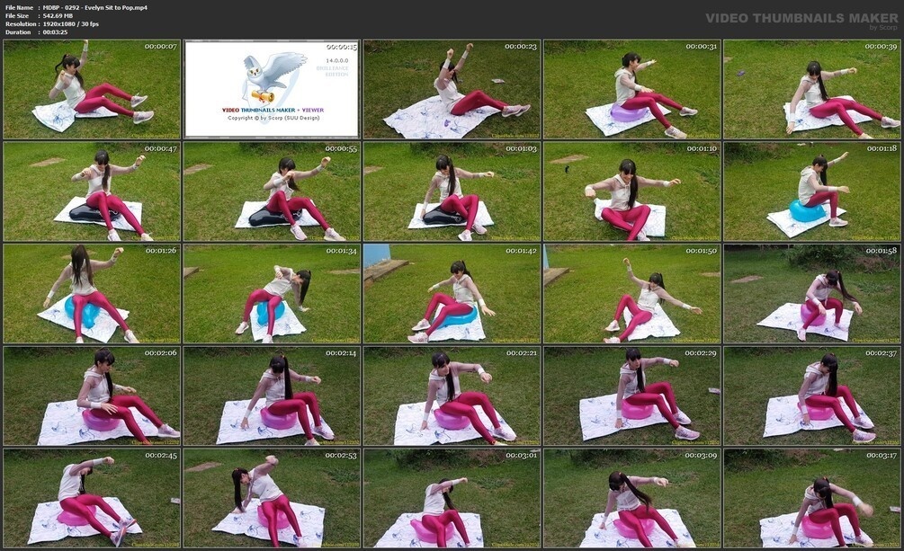 エヴリンは座るのに激しく跳ねて大きな風船を割る