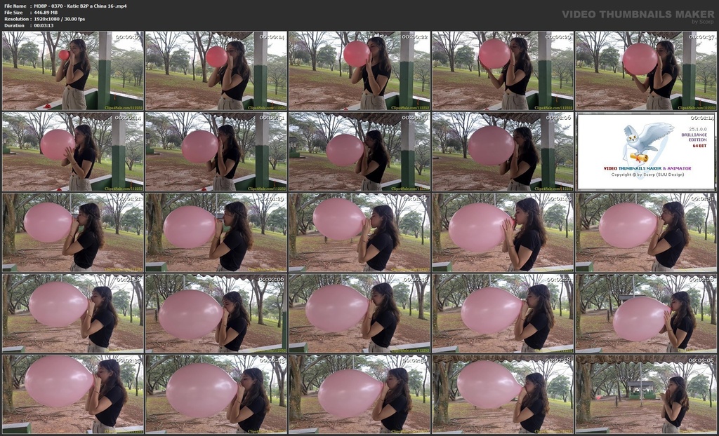 ケイティが息を吹きかけて、16インチのピンクの中国風船を割る