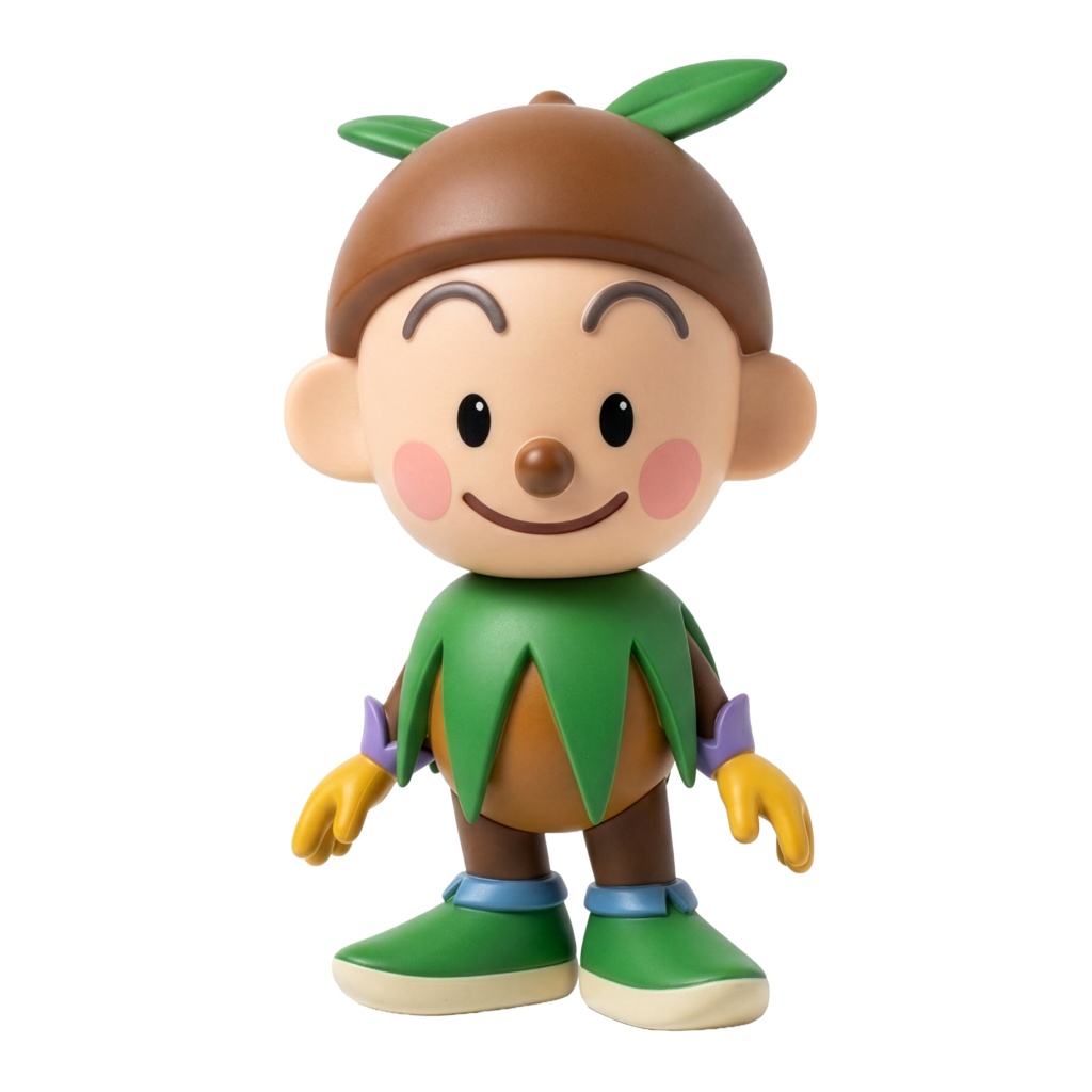 【背景透過PNG】3D風マスコットキャラクター素材：どんぐりの男の子（商用利用可）グリーンボーイ