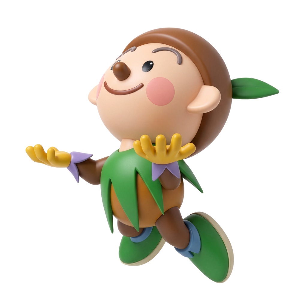 【背景透過PNG】3D風どんぐりキャラクター素材：両手を広げる・上を見上げる（商用利用可）グリーンボーイ