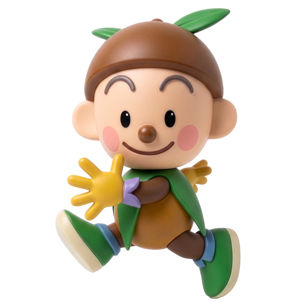 【背景透過PNG】3D風どんぐりキャラクター素材：ウオーキング（商用利用可）グリーンボーイ