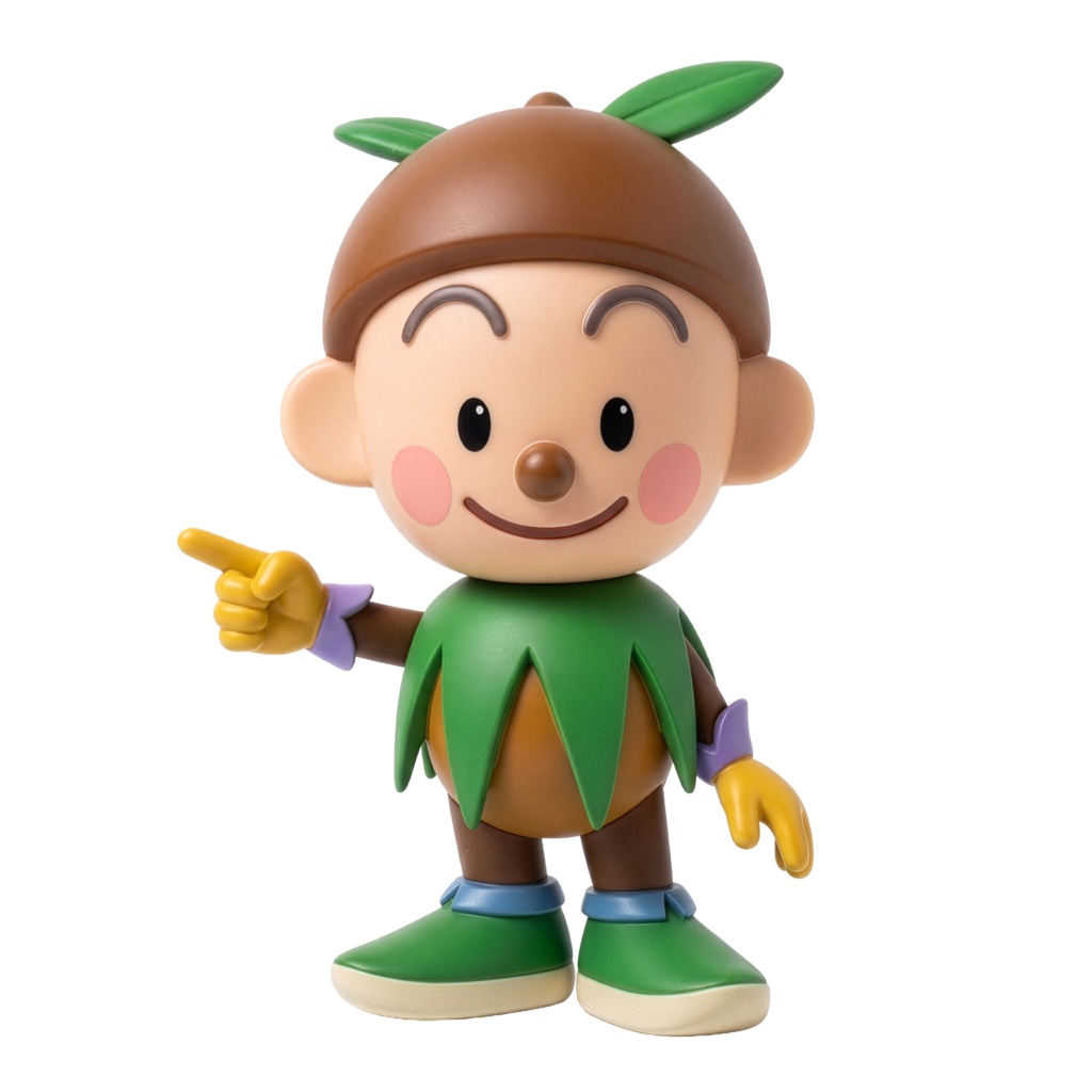【背景透過PNG】3D風どんぐりキャラクター素材：指差し（商用利用可）グリーンボーイ