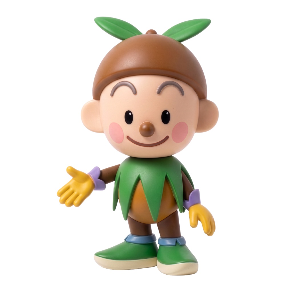 【背景透過PNG】3D風どんぐりキャラクター素材：ご案内ポーズ（商用利用可）グリーンボーイ