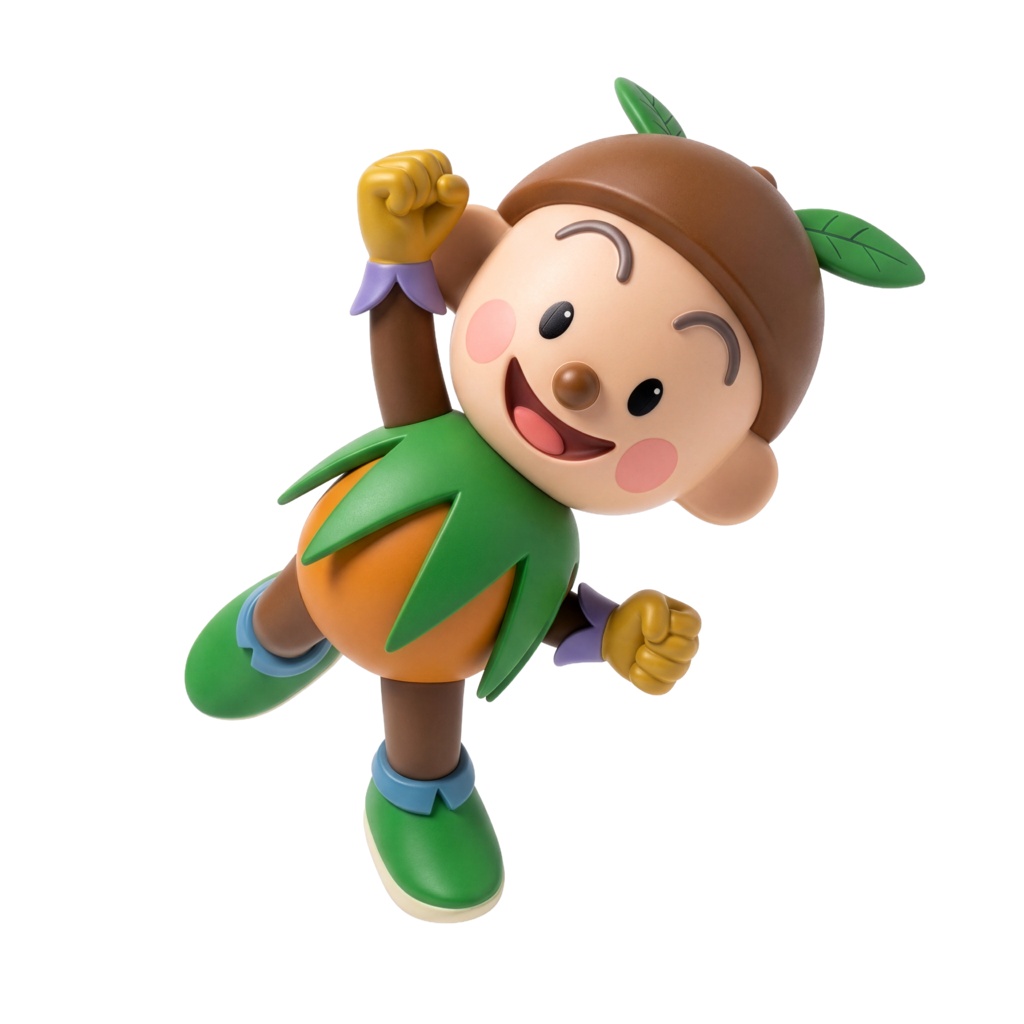 【背景透過PNG】3D風どんぐりキャラクター素材:ガッツポーズ(商用利用可)グリーンボーイ