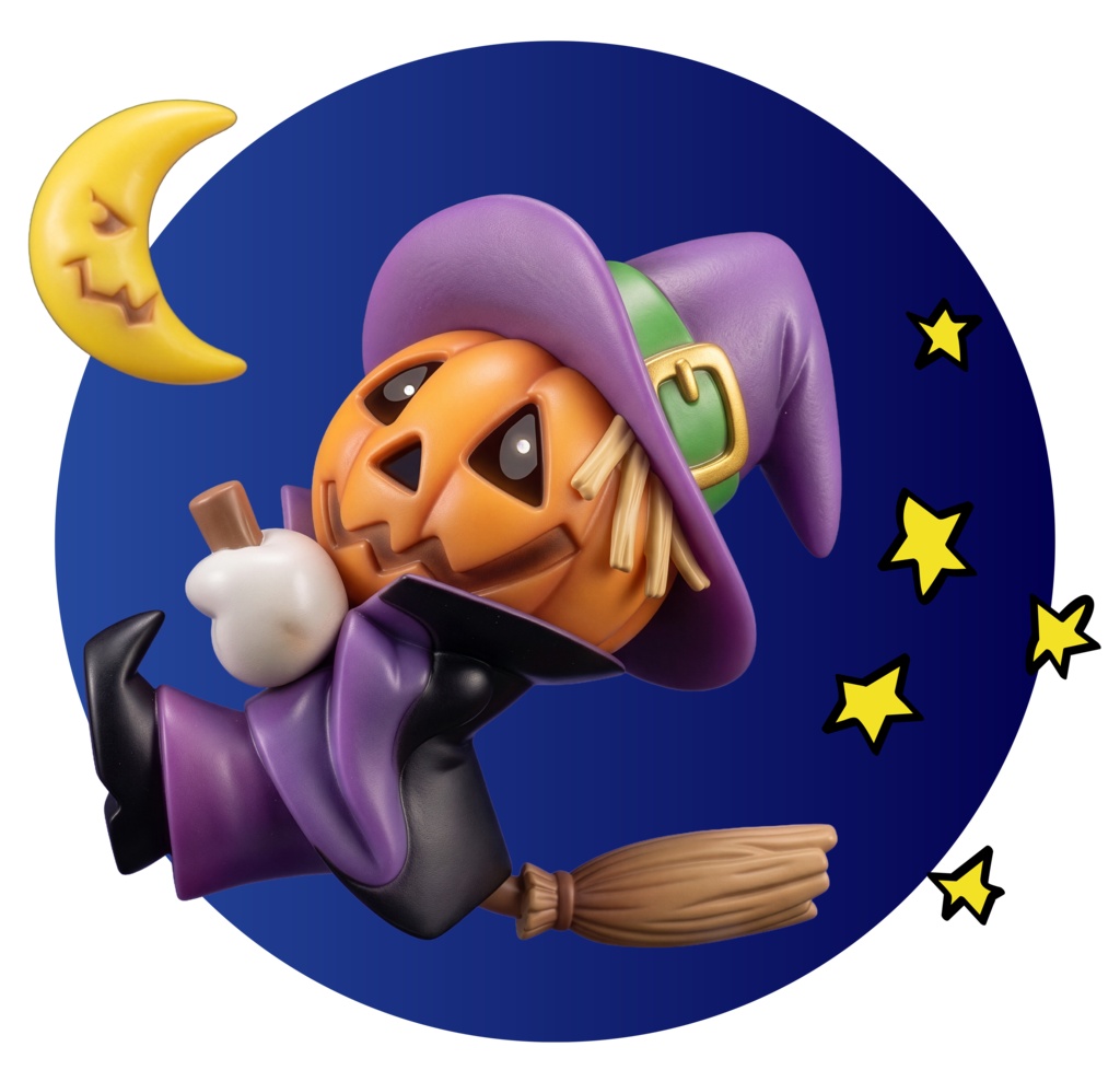 【ソフビ風素材】ハロウィン!ほうきに乗ったかぼちゃの魔法使い