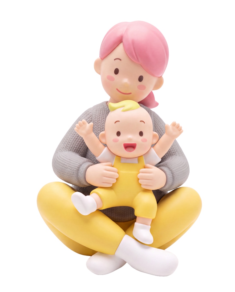 【ソフビ風素材】切り抜き用白背景！リトミック・音楽教育を楽しむ可愛い親子イラスト