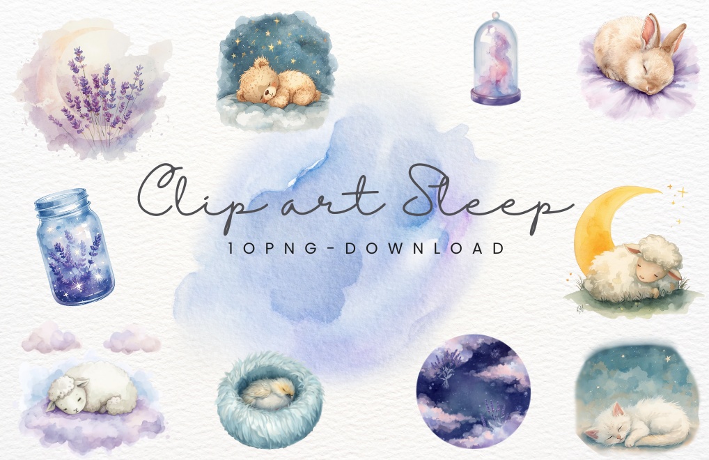 癒しの眠りシリーズ|パステルカラーの水彩クリップアート