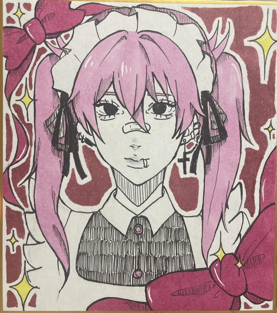 ミニ色紙 メイド × ピアスバチバチ女の子