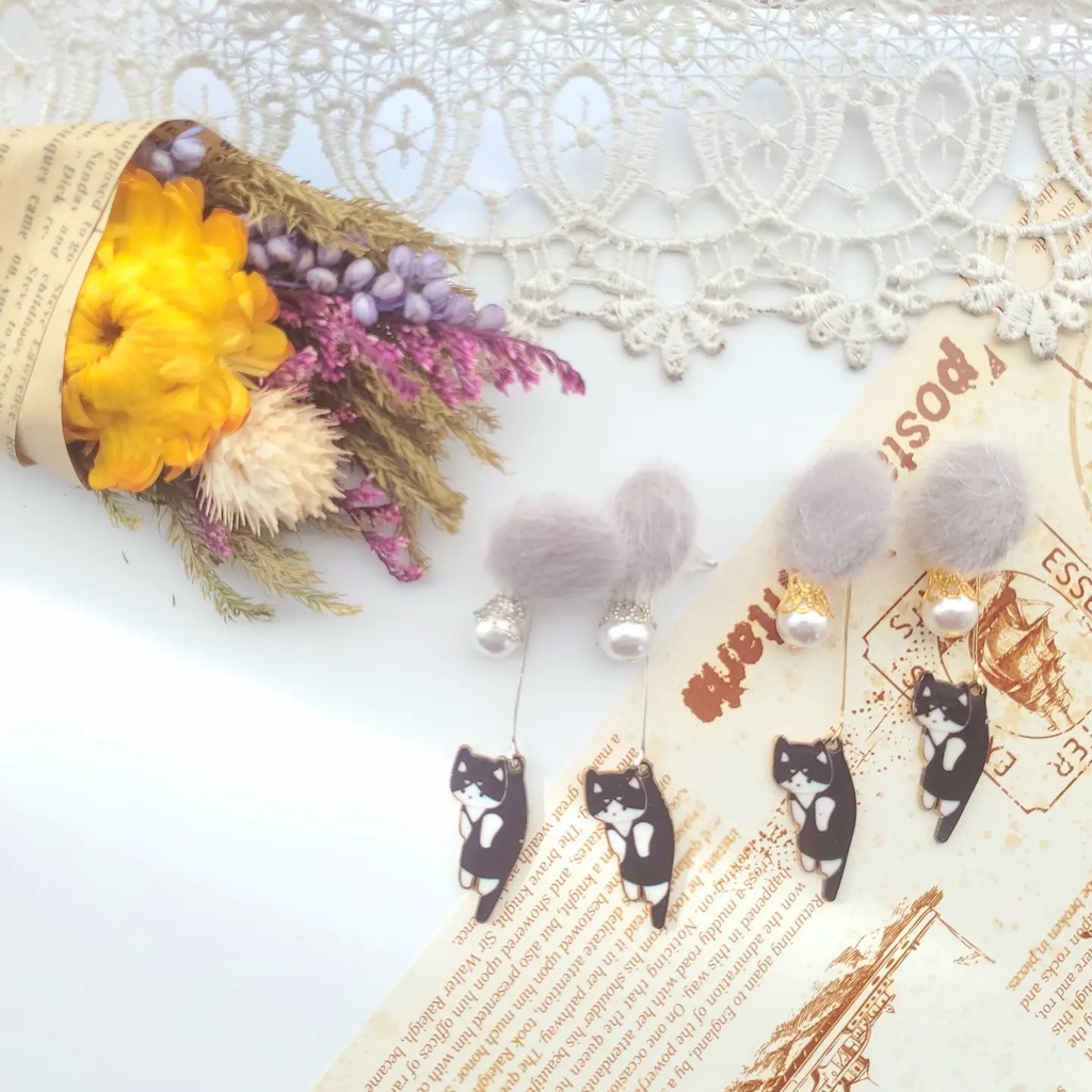 ブラブラ猫ちゃんピアス イヤリング