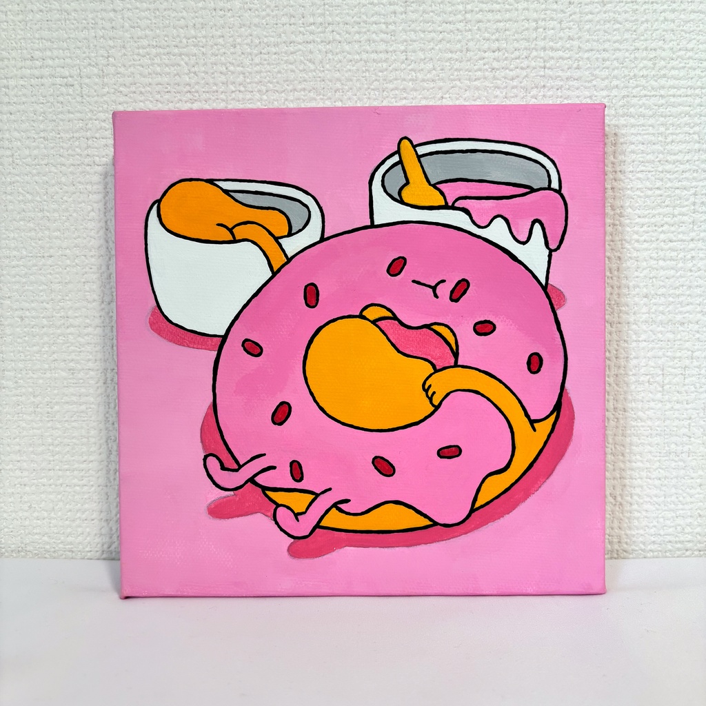 キャンバス絵　-穴埋いちごドーナッツ-