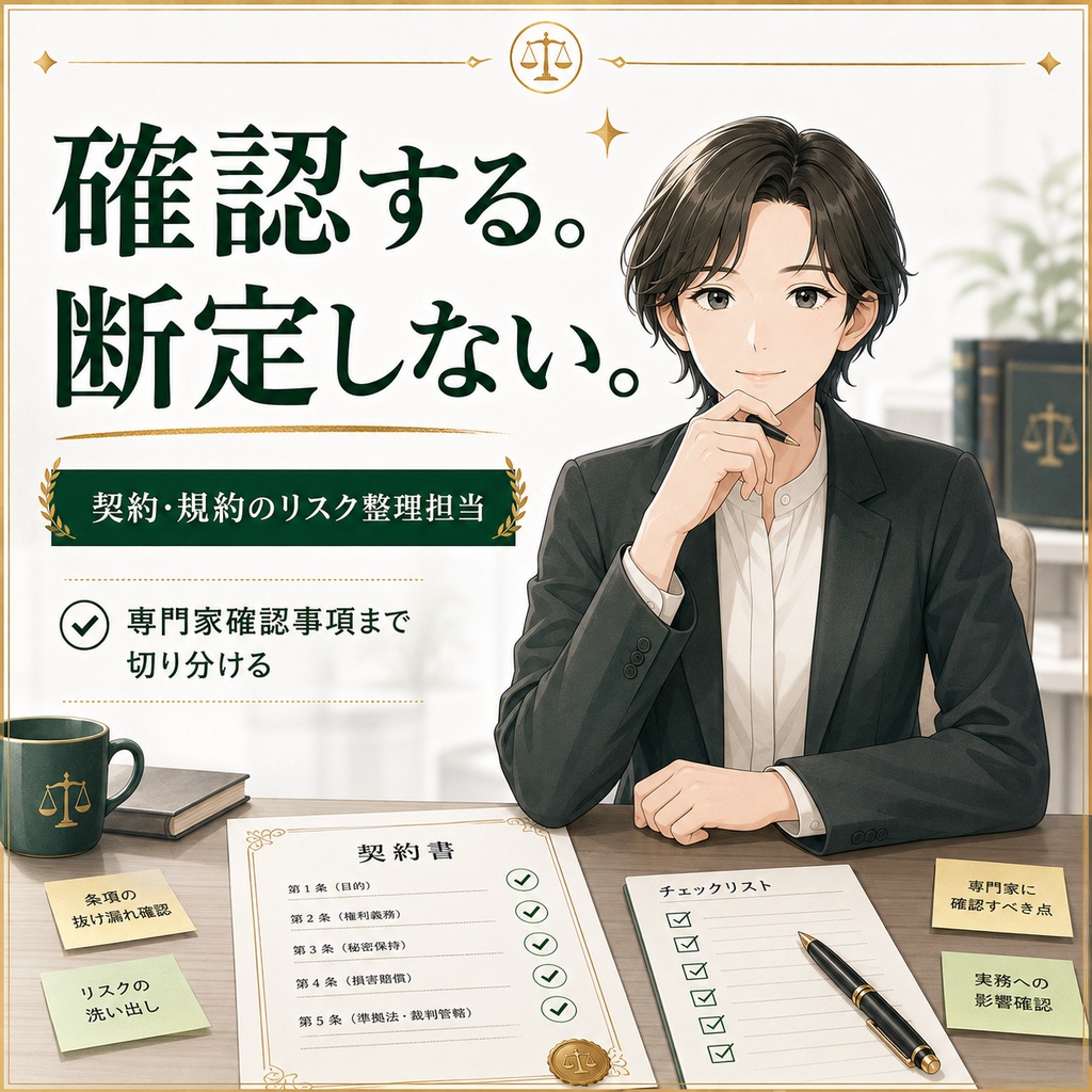 リーガルチェック・エージェント:契約・規約・越境取引リスクを整理するAIデータ