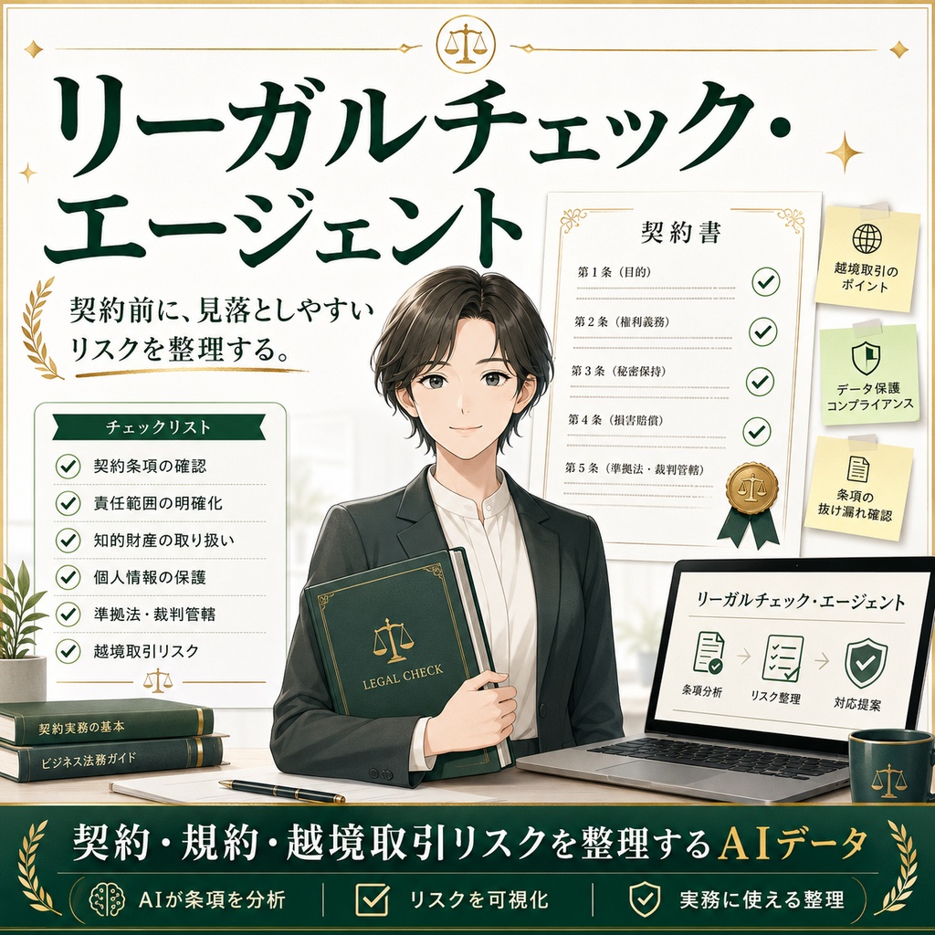リーガルチェック・エージェント：契約・規約・越境取引リスクを整理するAIデータ