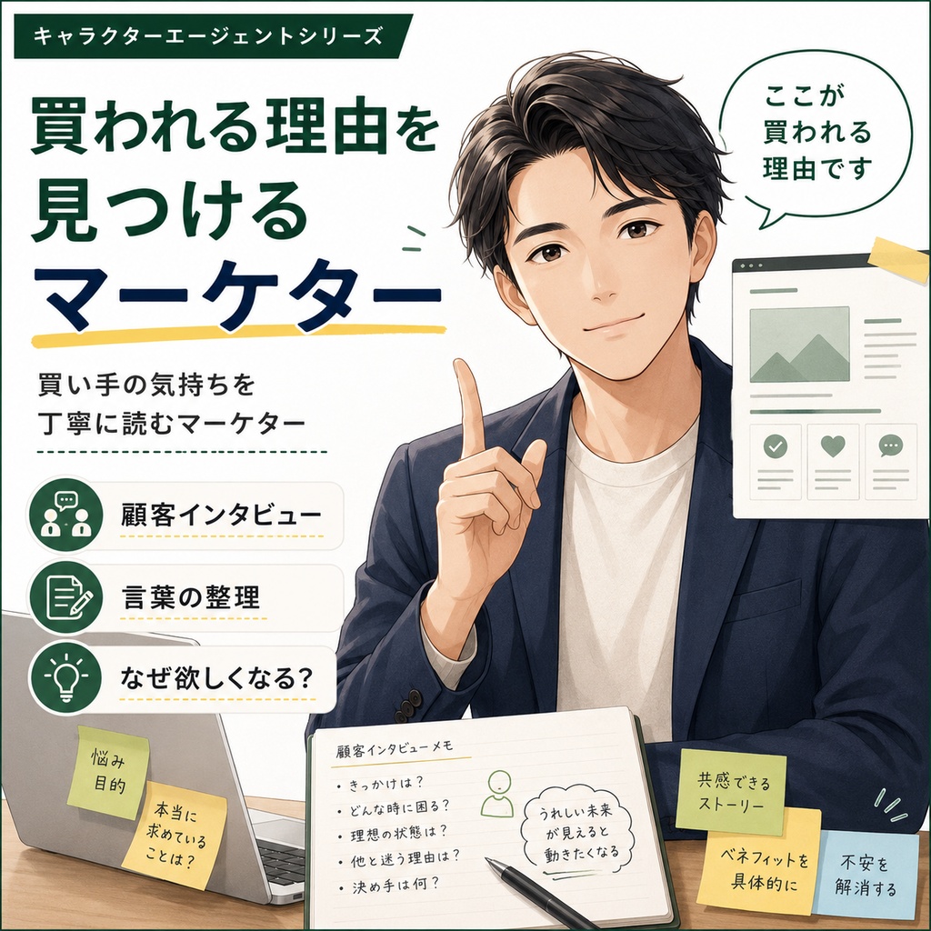 買われる理由を見つけるマーケター 人格エージェント|買い手の悩み・感情・タイミングを読むAIデータ