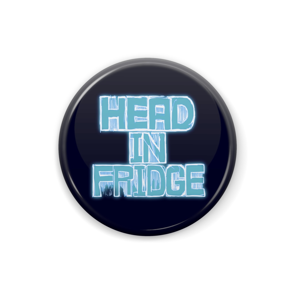 フリーゲーム「HEAD IN FRIDGE」タイトルロゴ バッチ(円形)