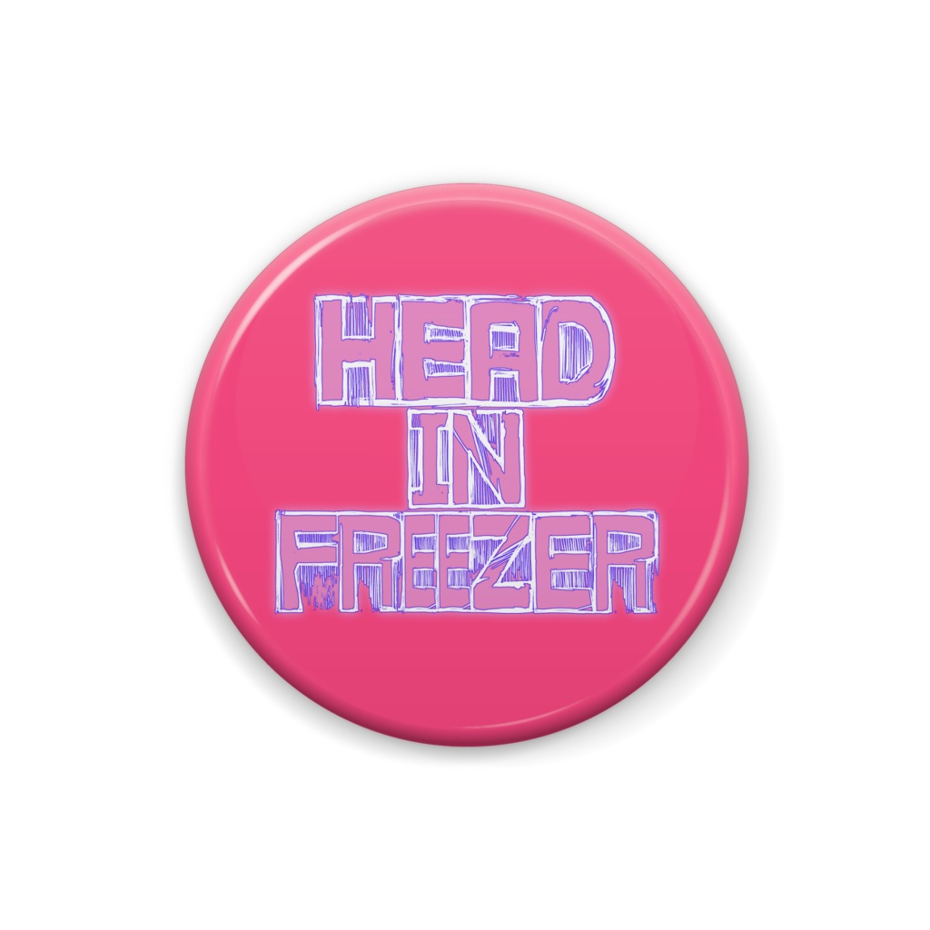 フリーゲーム「HEAD IN FRIDGE」タイトルロゴ バッチ(円形)