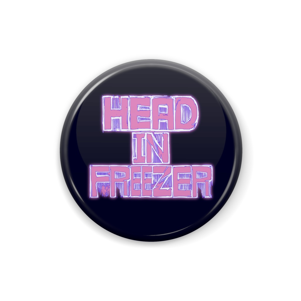 フリーゲーム「HEAD IN FRIDGE」タイトルロゴ バッチ(円形)