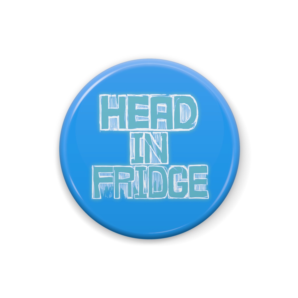 フリーゲーム「HEAD IN FRIDGE」タイトルロゴ バッチ(円形)
