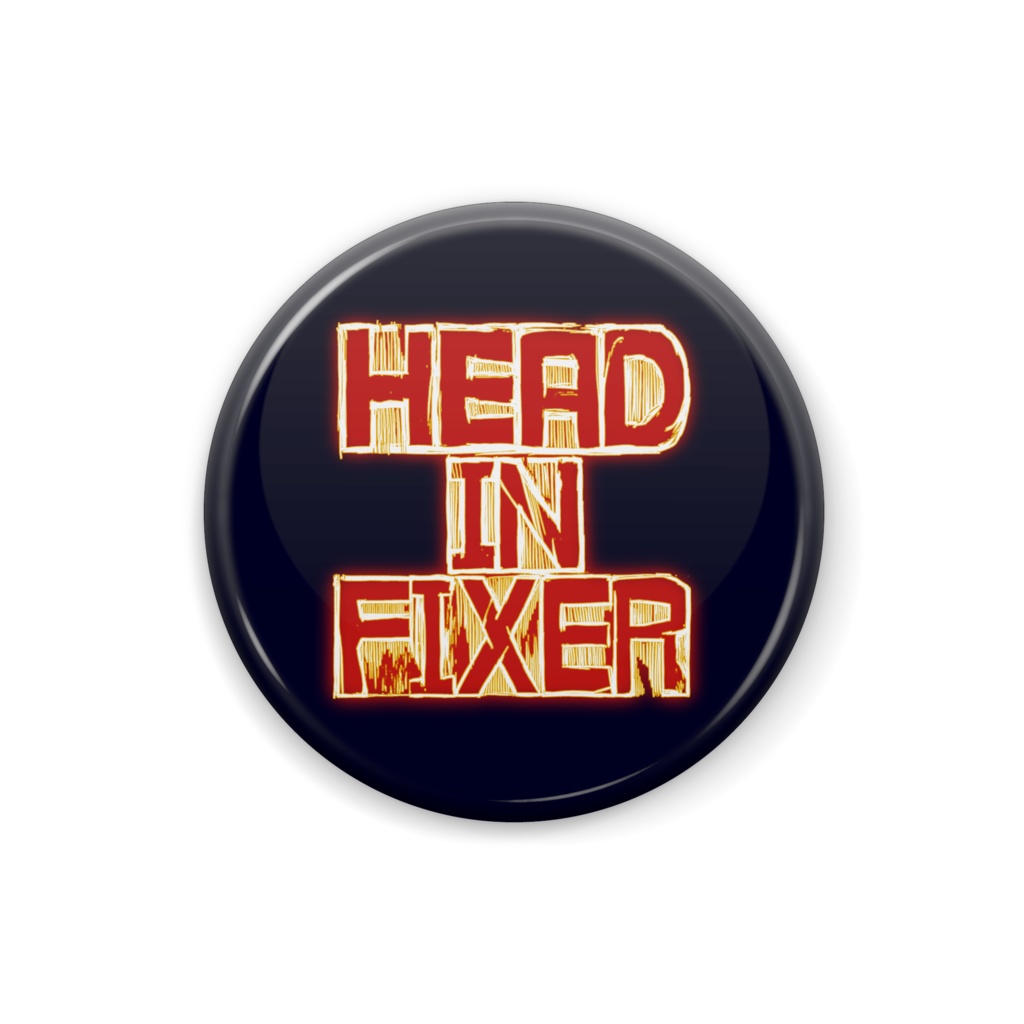 フリーゲーム「HEAD IN FRIDGE」タイトルロゴ バッチ(円形)
