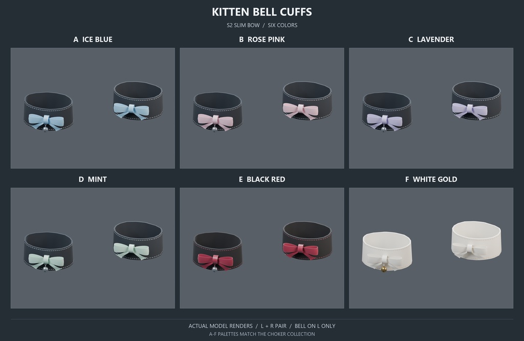 Kitten Bell Cuffs S2|リボン猫鈴カフス 左右セット・6色・Lite