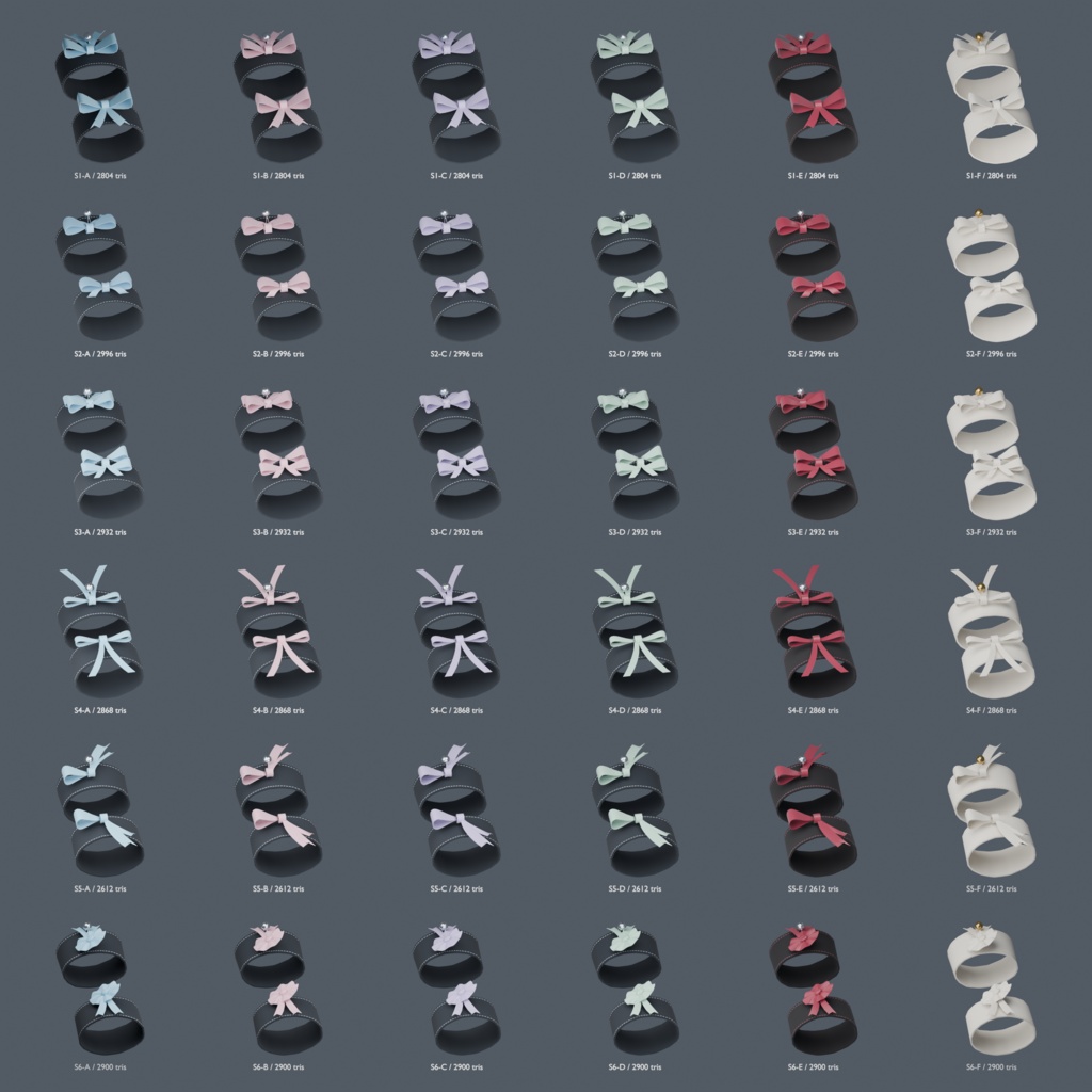 Kitten Bell Cuffs フルセット|6形状×6色・Lite