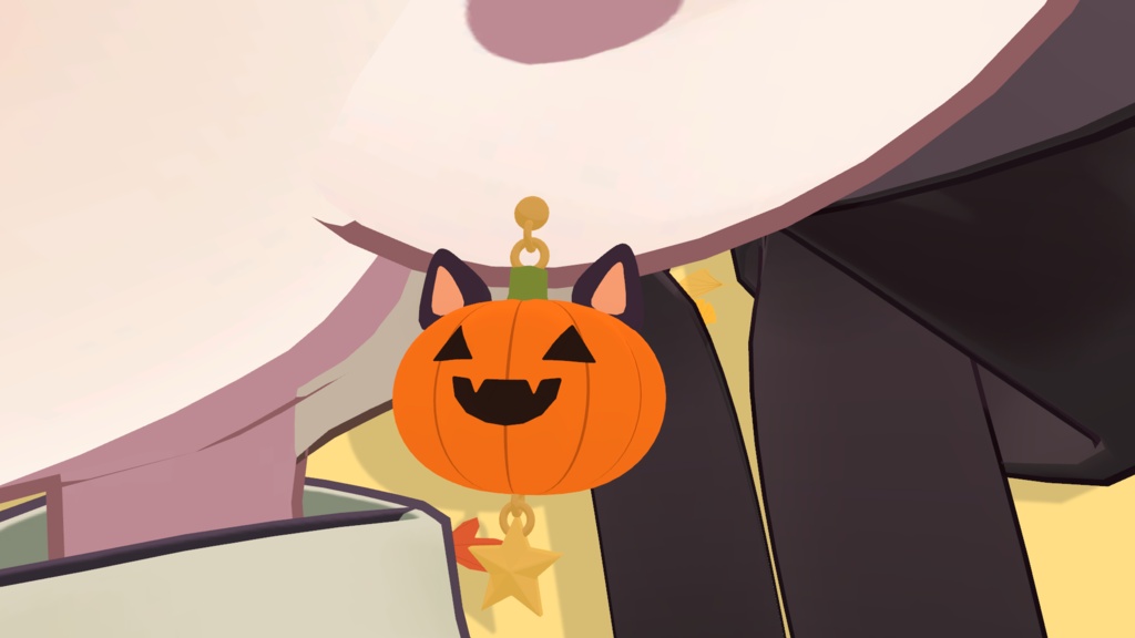 【VRChat向け3Dモデル】Moonlit Cat|ねこかぼちゃと肉球のハロウィンイヤリング【lilToon/Physbone対応】