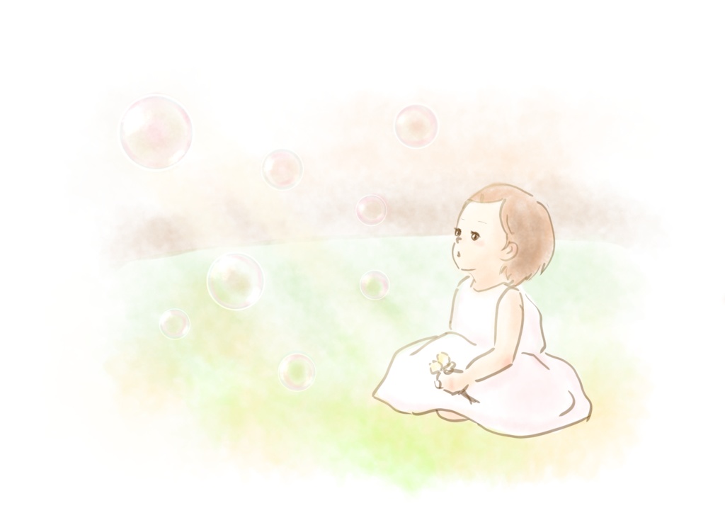 野原でシャボン玉(キャンバス)