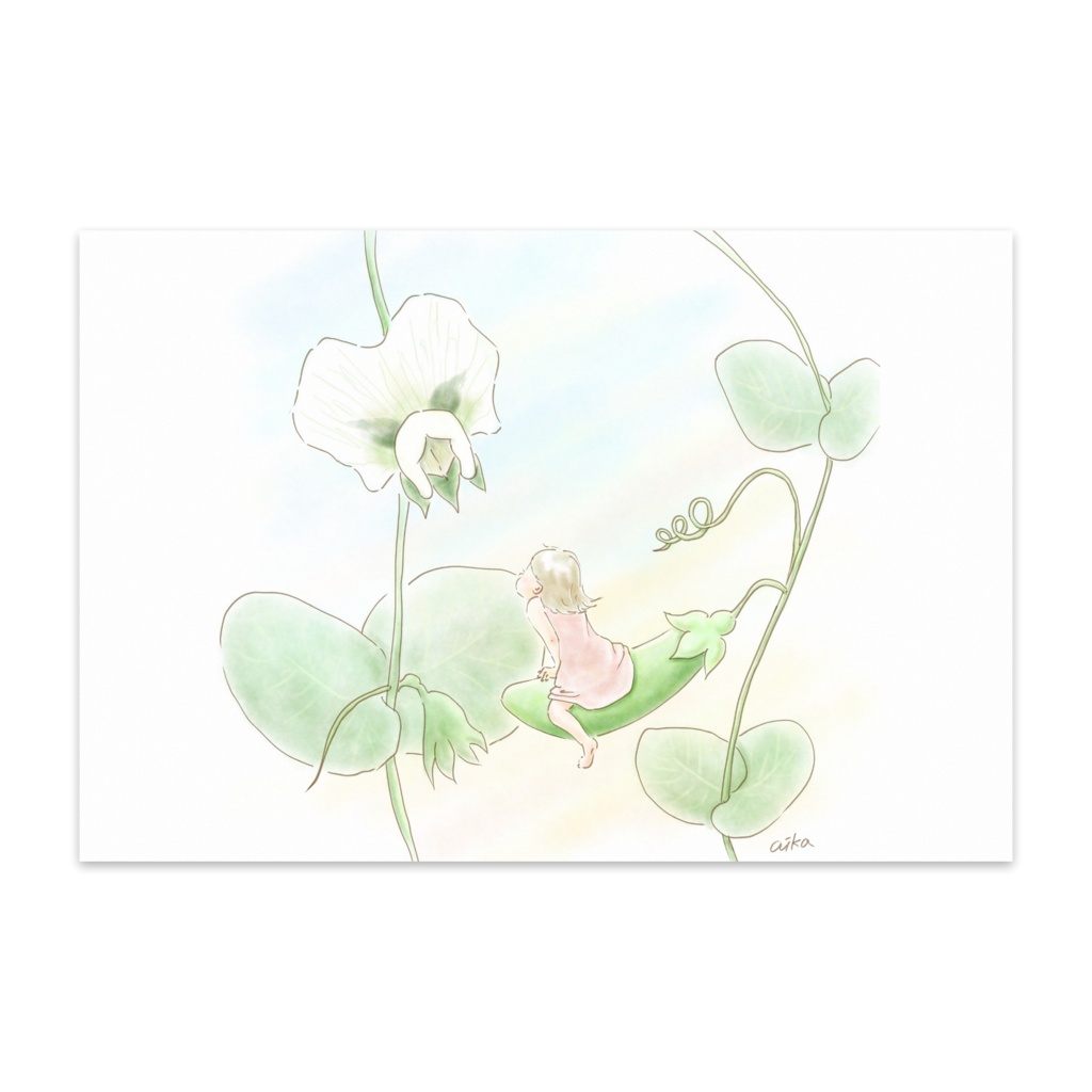 「スナップエンドウの花と少女」ポストカード