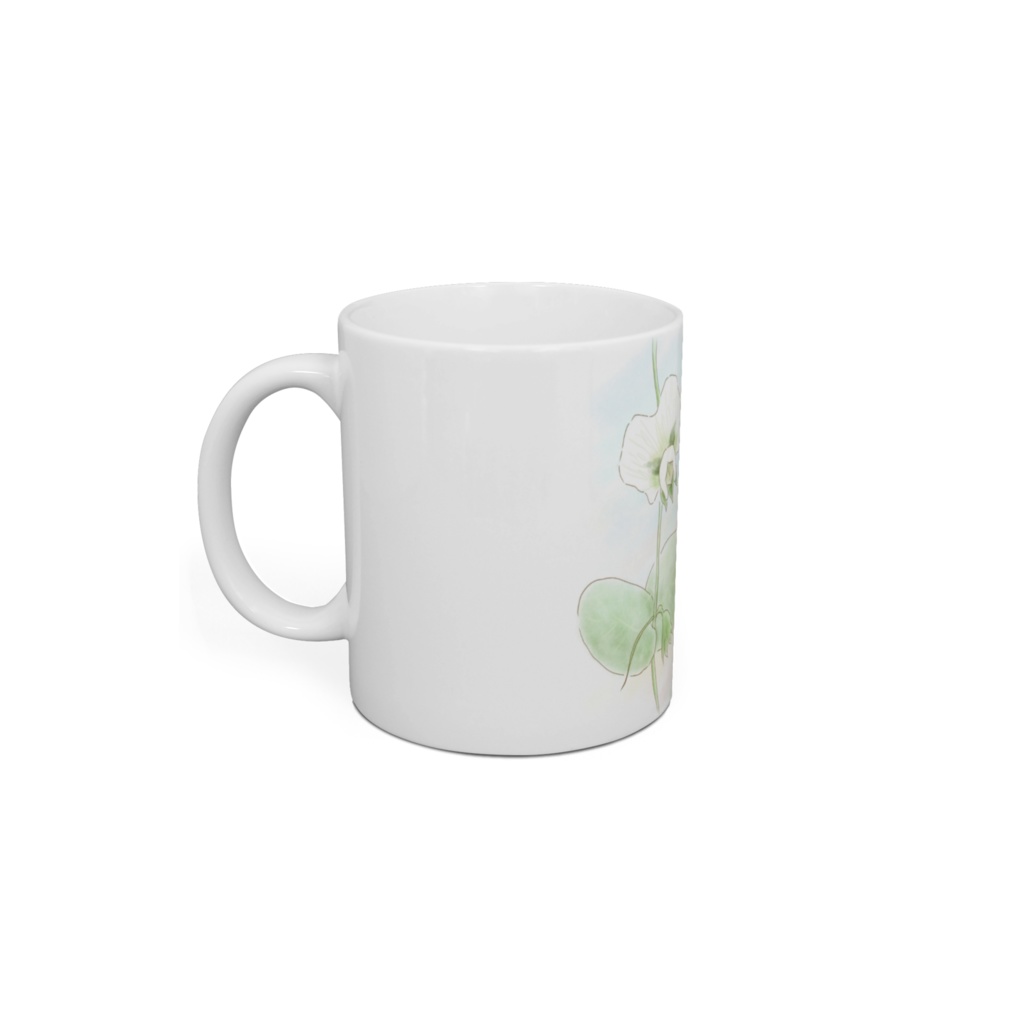 「スナップエンドウの花と少女」マグカップ
