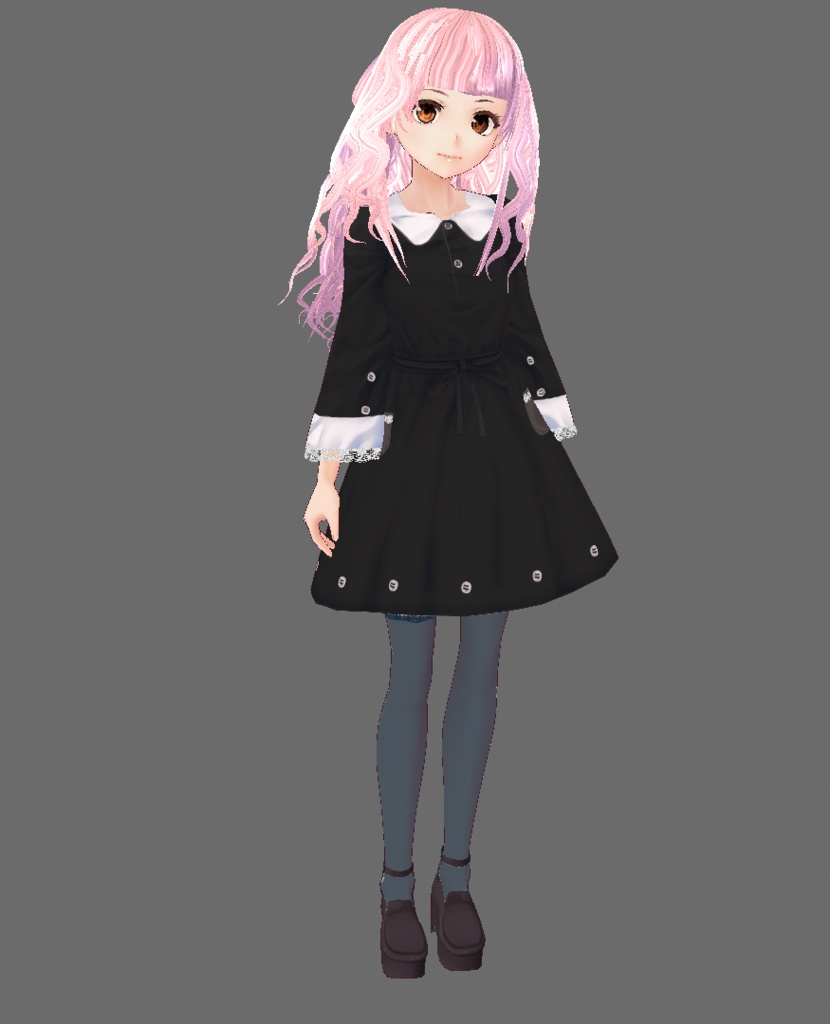《VRoid》ボタンワンピース黒