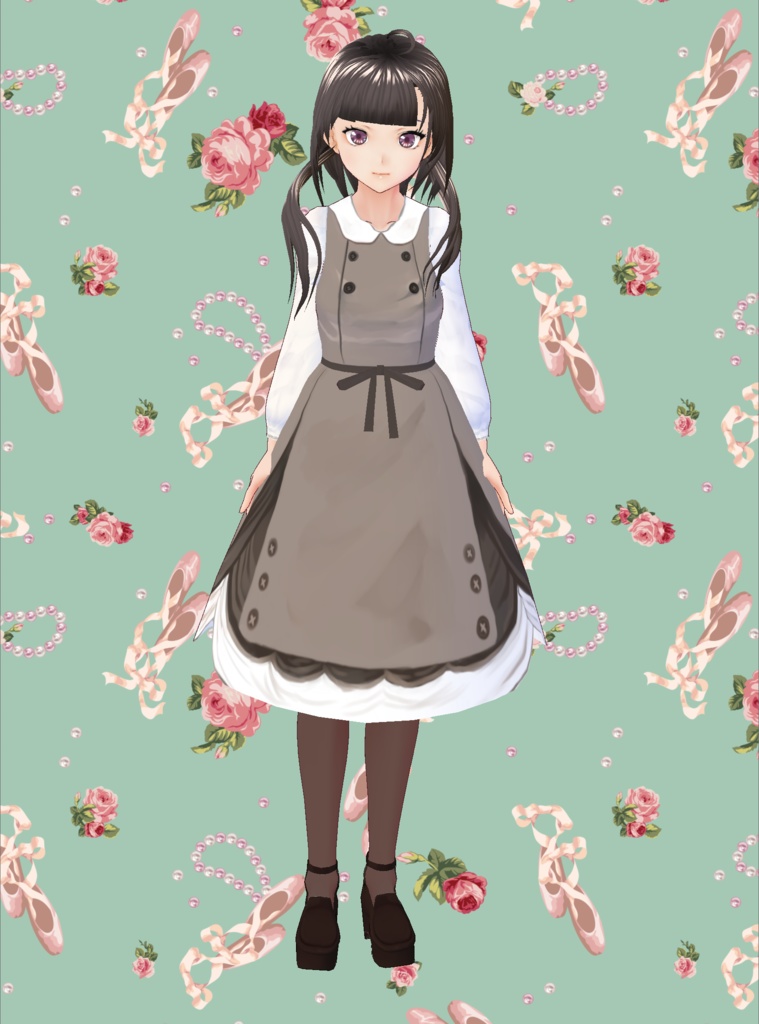 《VRoid》ボタンワンピース(茶)