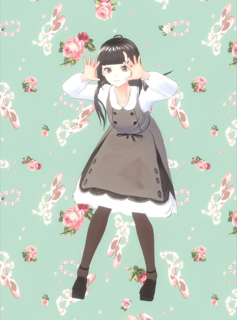 《VRoid》ボタンワンピース(茶)