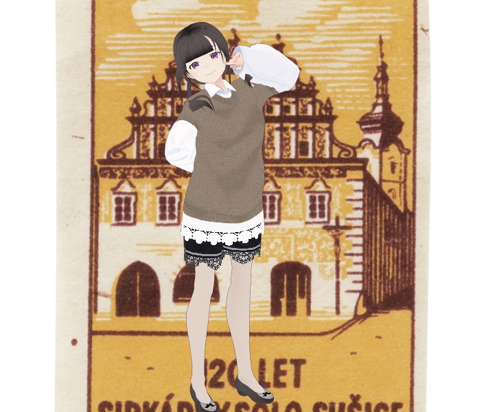 《Vroid用衣装テクスチャ》バックリボンニットベスト(シャツワンピースセット)