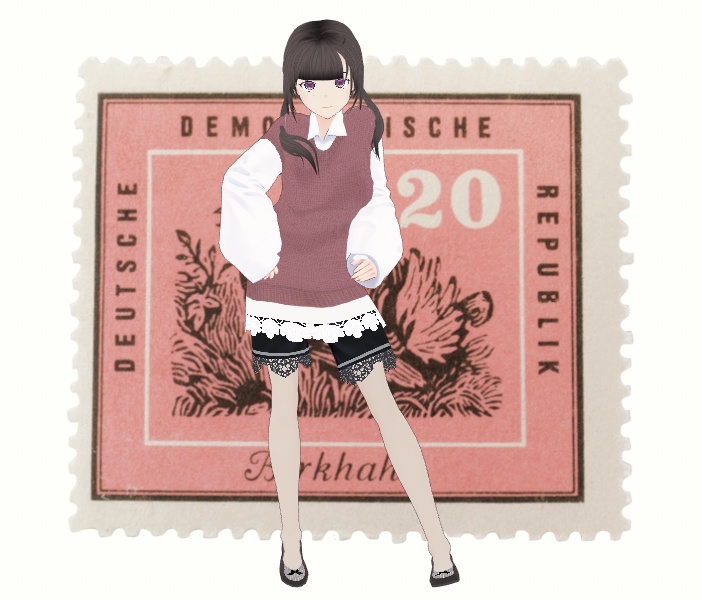 《Vroid用衣装テクスチャ》バックリボンニットベスト(シャツワンピースセット)