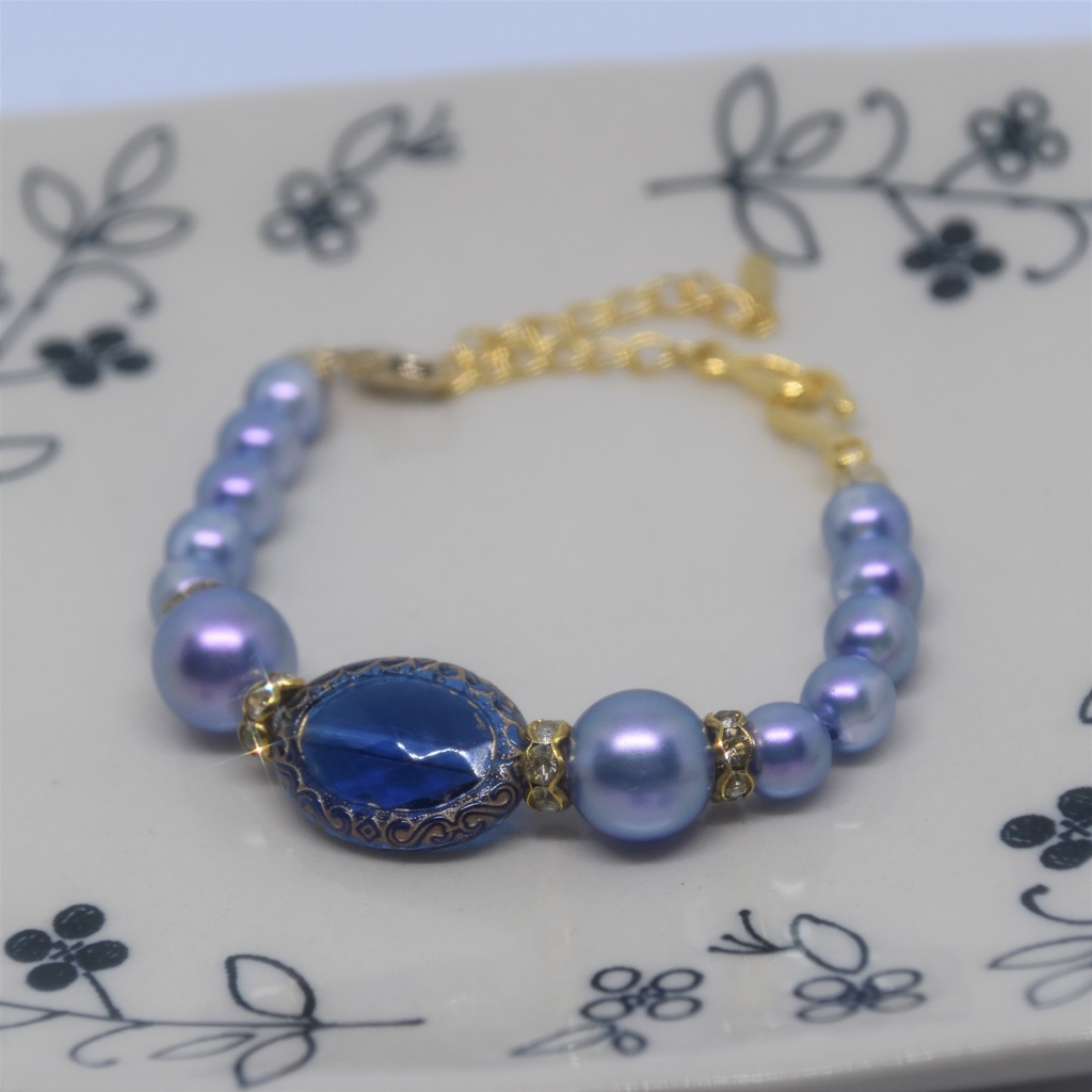 青いビーズのマスク留め(2Way)