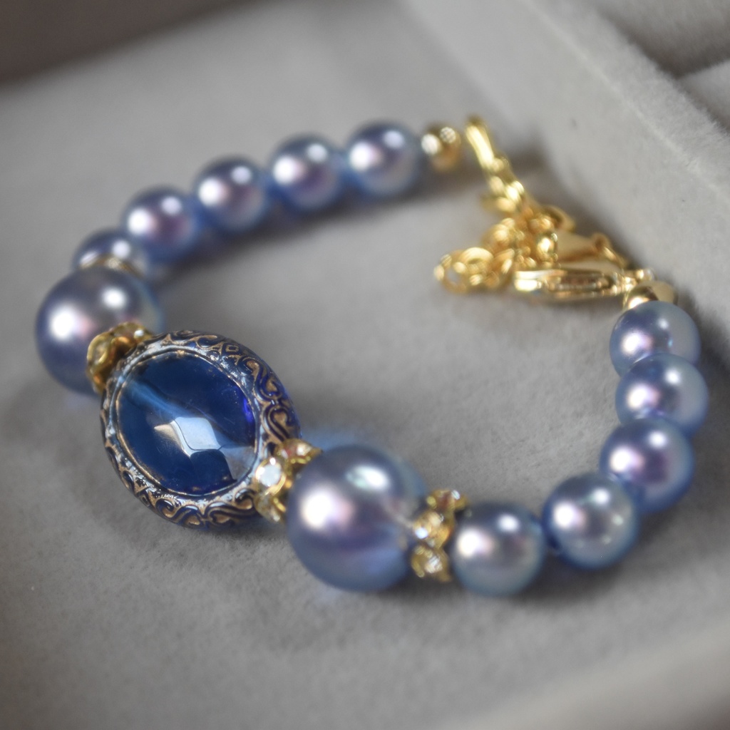 青いビーズのマスク留め(2Way)