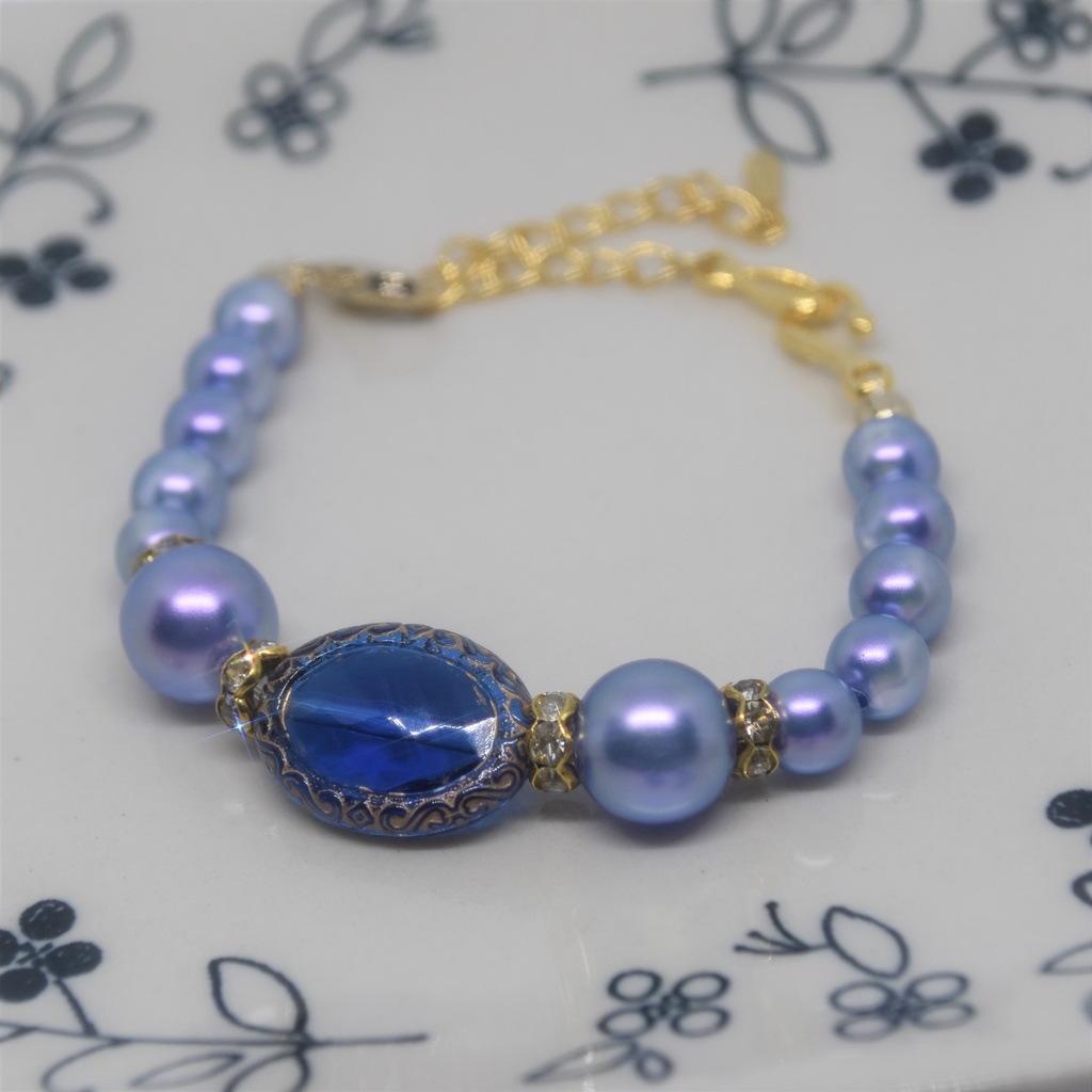 青いビーズのマスク留め(2Way)