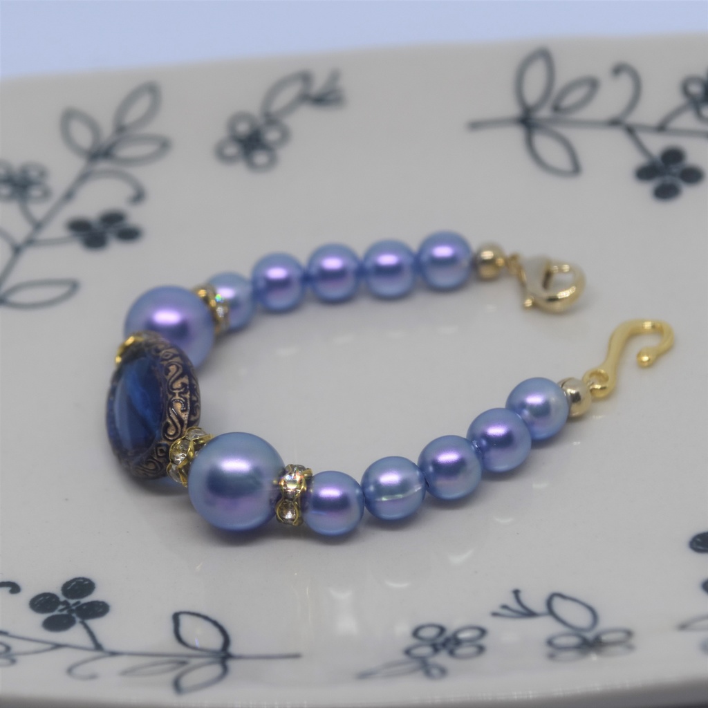 青いビーズのマスク留め(2Way)