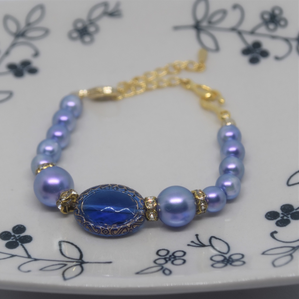 青いビーズのマスク留め(2Way)