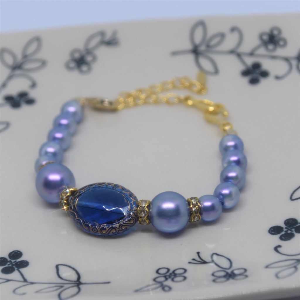 青いビーズのマスク留め(2Way)