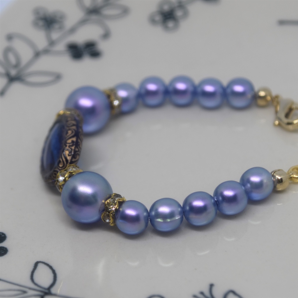 青いビーズのマスク留め(2Way)