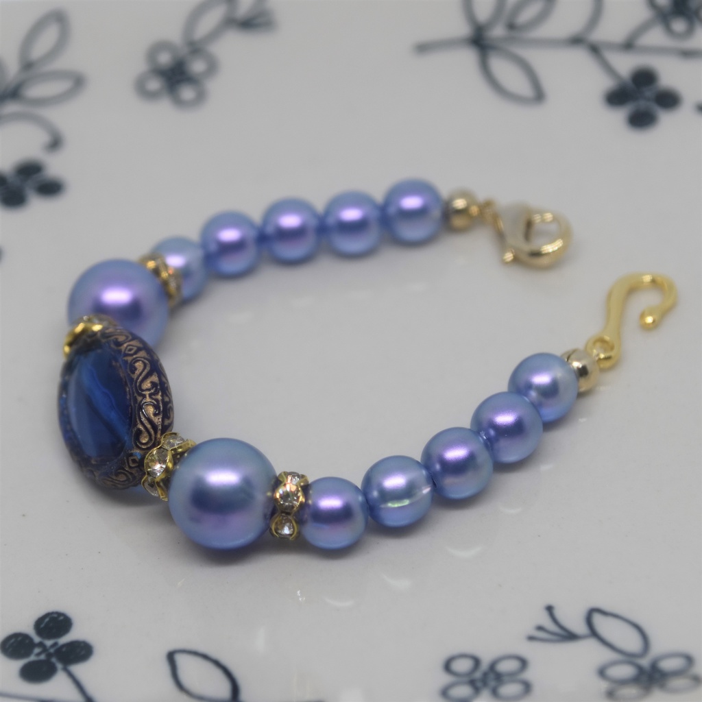 青いビーズのマスク留め(2Way)