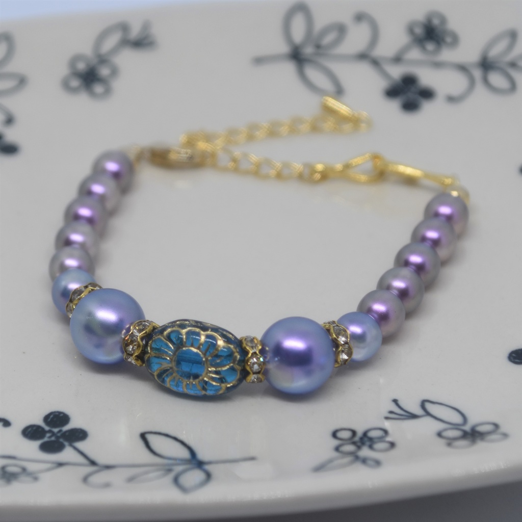 アラベスクフラワーのマスク留め・青(2Way)