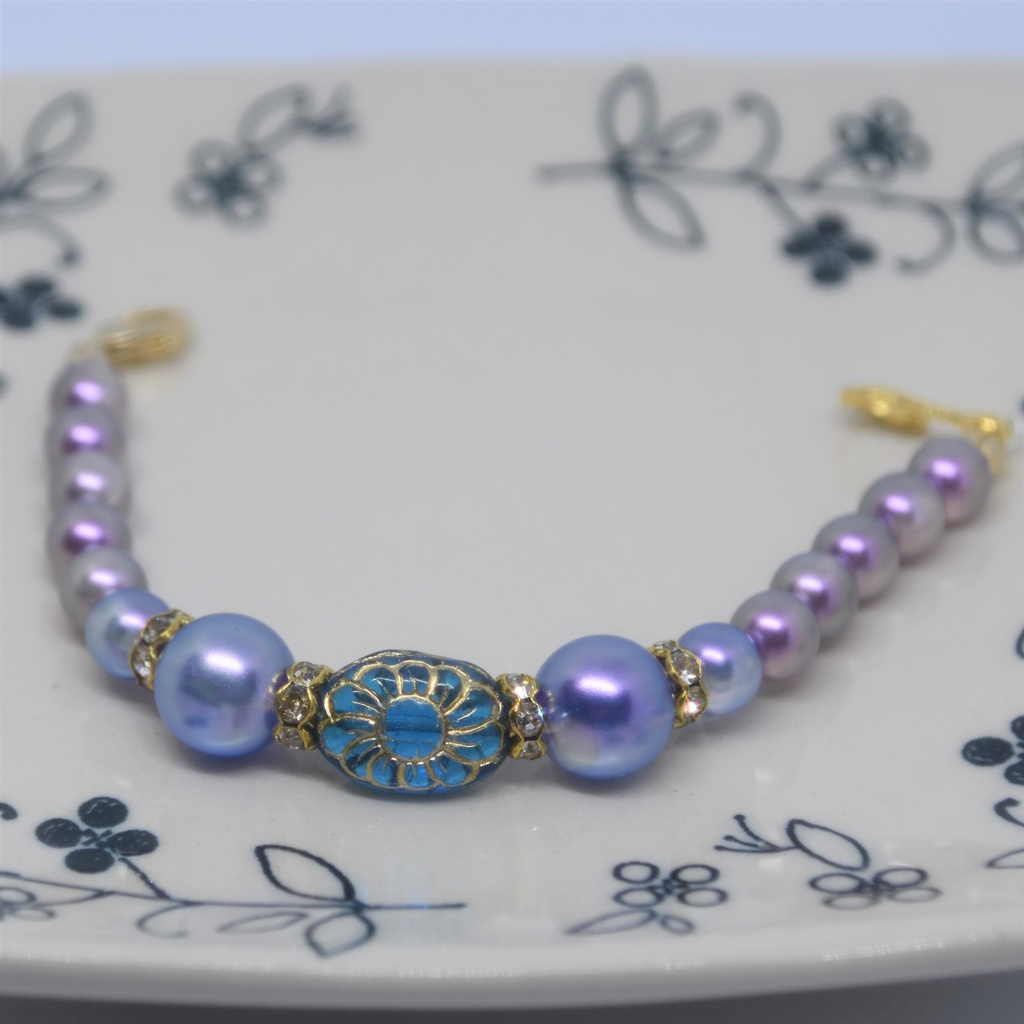 アラベスクフラワーのマスク留め・青(2Way)