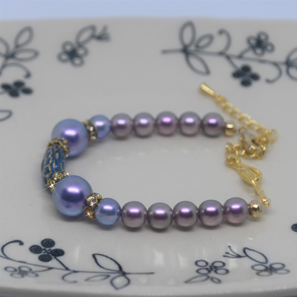 アラベスクフラワーのマスク留め・青(2Way)