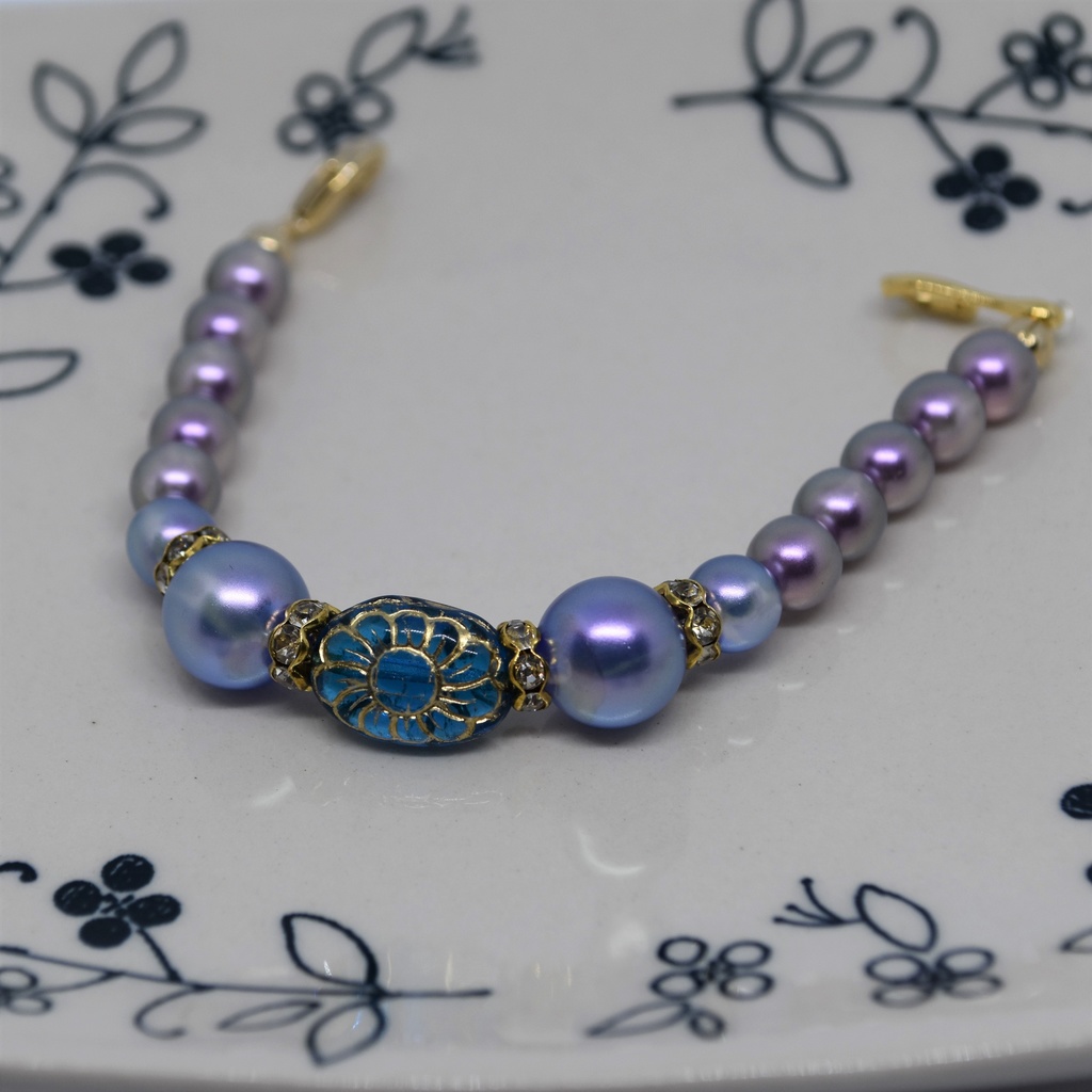 アラベスクフラワーのマスク留め・青(2Way)