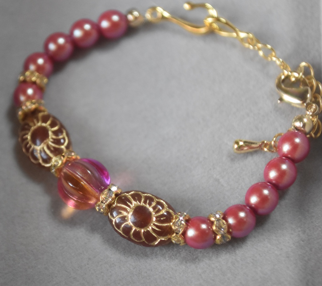 アラベスクフラワーのマスク留め・赤(2Way)