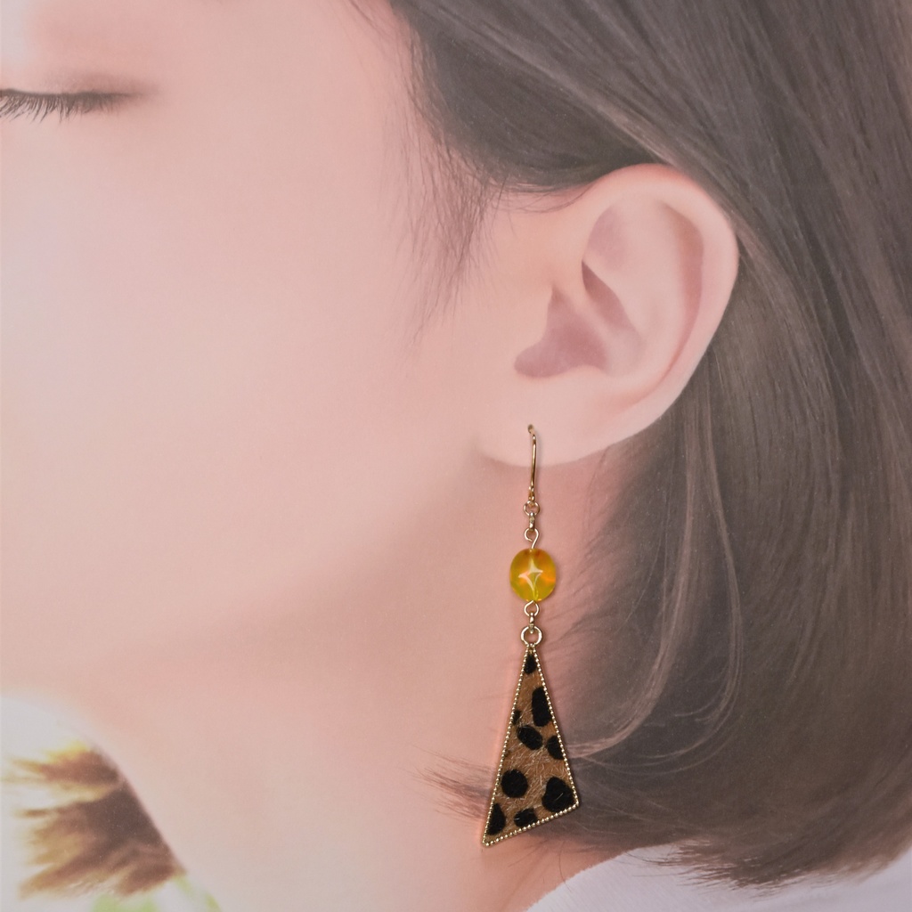 イエロー×レオパードのピアス/イヤリング