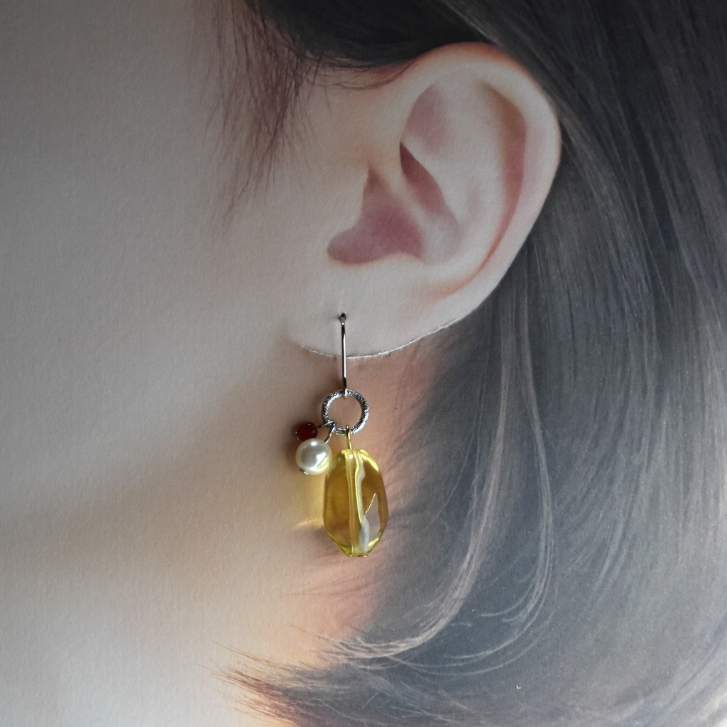クリームソーダのピアス/イヤリング(檸檬)【レトロ喫茶シリヰズ】