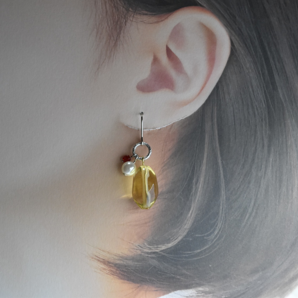 クリームソーダのピアス/イヤリング(檸檬)【レトロ喫茶シリヰズ】